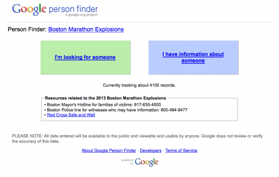 Google Person Finder Boston Marathon