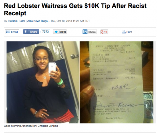 Customer Racist Comment Restaurant Bill Waitress Gets Tip