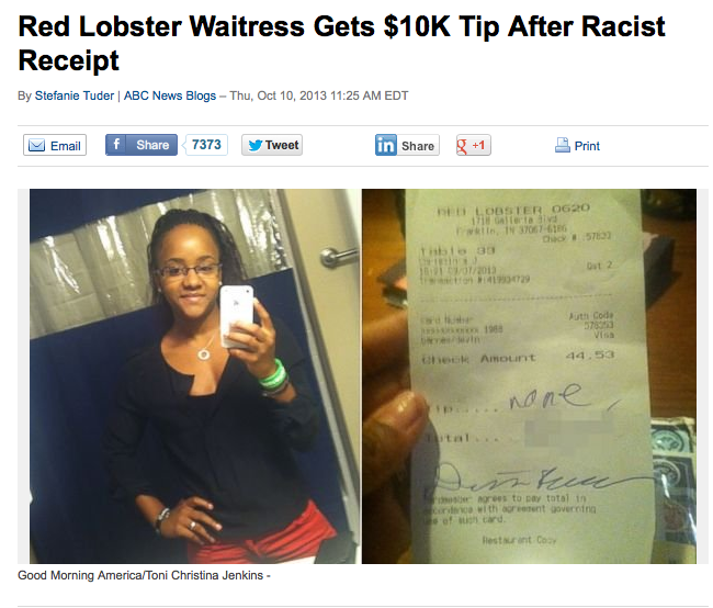 Customer Racist Comment Restaurant Bill Waitress Gets Tip