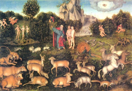 "The Garden of Eden" by Lucas Cranach der Ältere, a 16th-century German depiction of Eden.