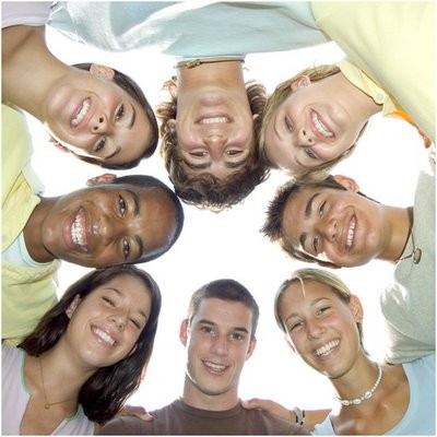 Selfie with friends. Friendly smiling teenagers making group photo